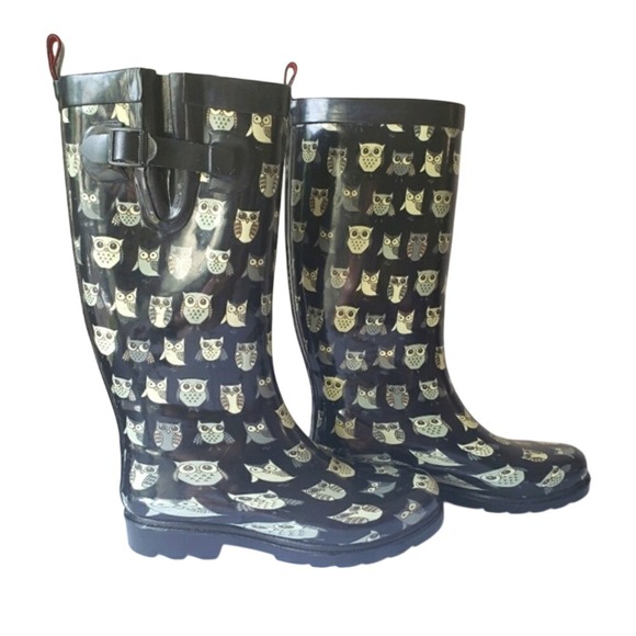 Capelli of New York Rubber Rainboots Black With Owls Size 7** - Picture 1 of 12